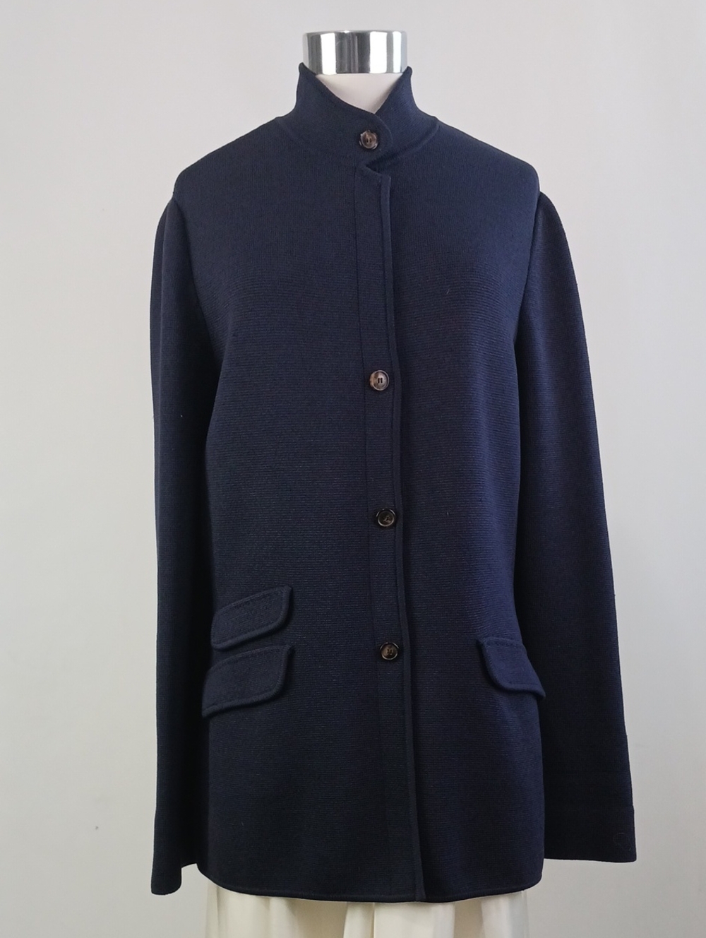LORA PIANA NAVY KNITVHI NECK JACKET.